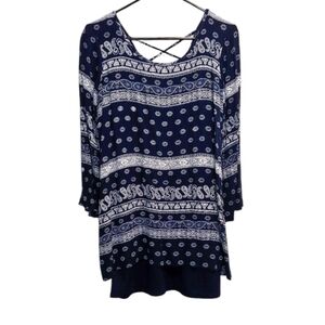 Charlotte Russe Scoop Neck Boho Blue Long Sleeve Tunic Style Dress Size Medium